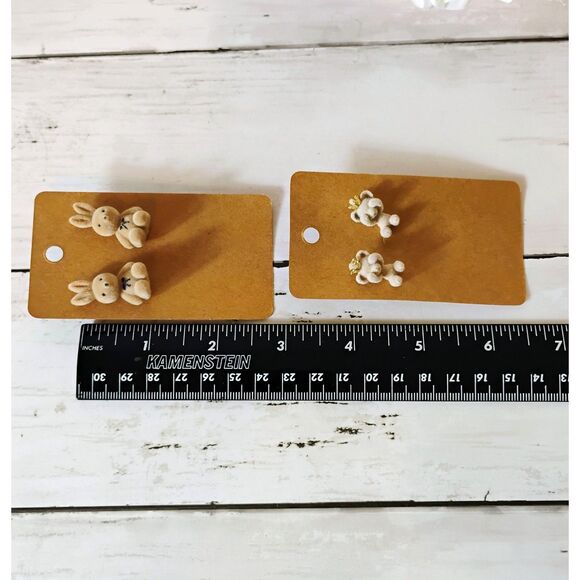 (2) New Flocked/Fuzzy Earrings Bunny Rabbits & Bear w/Crown Studs Cute, Funky 3D - Picture 5 of 5